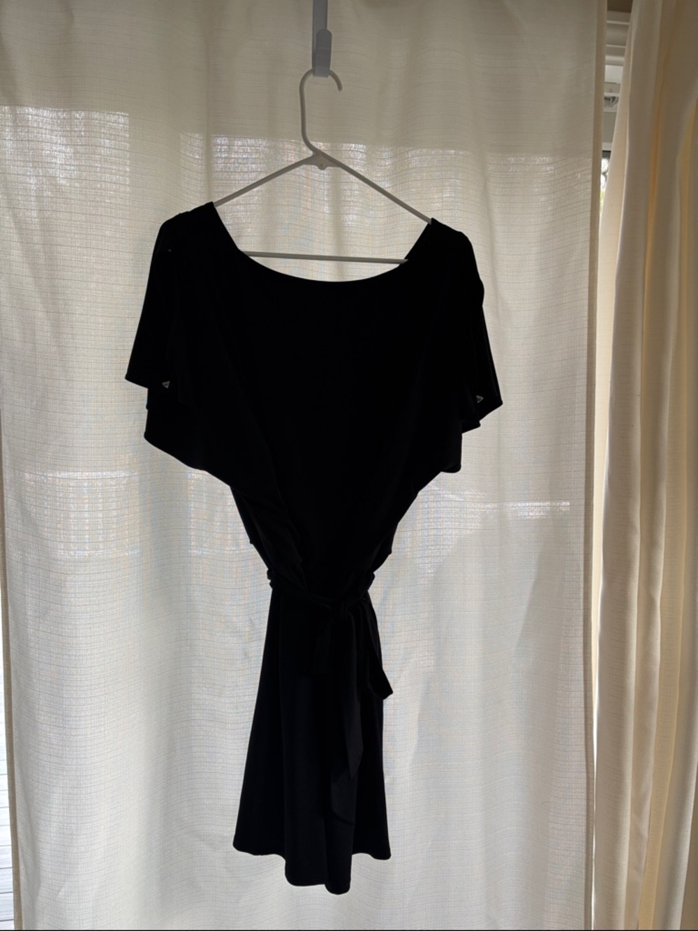 White House Black Market Black Tie-Waist Flutter Sleeve Mini Dress
